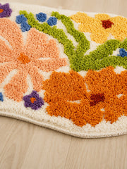 Close-up of the soft microfiber surface of Spring Meadow Colorful Floral Bath Mat