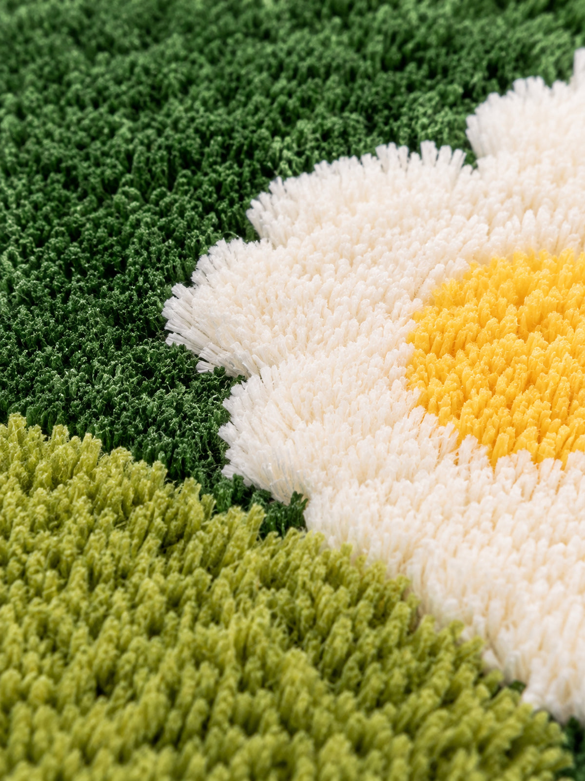 Close-up of the soft microfiber surface of Daisy Meadow Floral Bath Mat & Runner Rug - Green