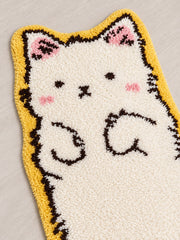Close-up of the soft microfiber surface of Long Cat Shaped Runner Rug - Ivory
