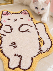 Close-up of the soft microfiber surface of Long Cat Shaped Bath Mat - Ivory