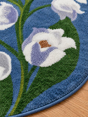 Close-up of the soft microfiber surface of Midnight Garden Blue Floral Bath Mat