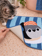 Close-up of the TPE backing of Sushi Fish Blue Stripe Bath Mat