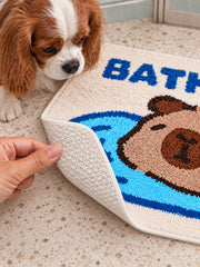 Close-up of the TPE backing of Capybara Bath Time Graphic Bath Mat