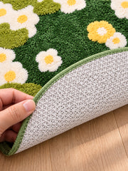 Close-up of the TPE backing of Daisy Meadow Floral Bath Mat & Runner Rug - Green