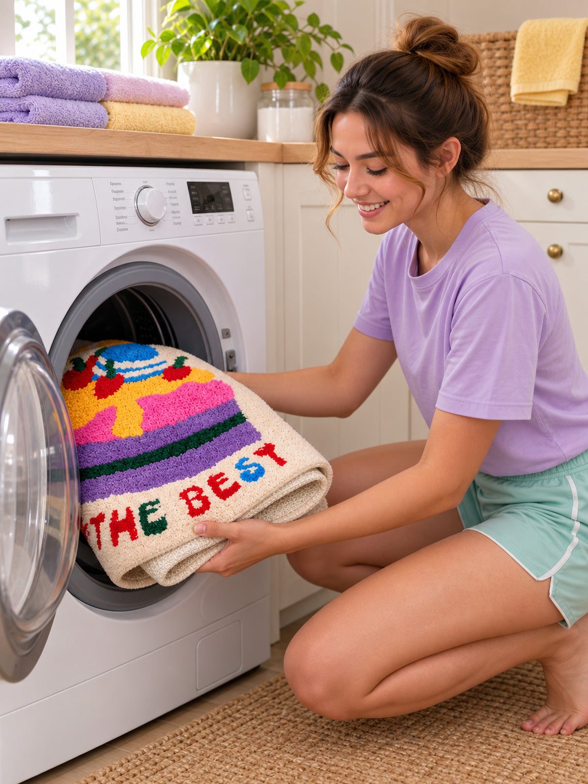Best Wishes Cake Shaped Bath Mat being machine washed