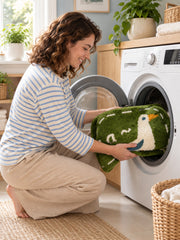 Goose Talk Green Oval Bath Mat & Runner Rug being machine washed