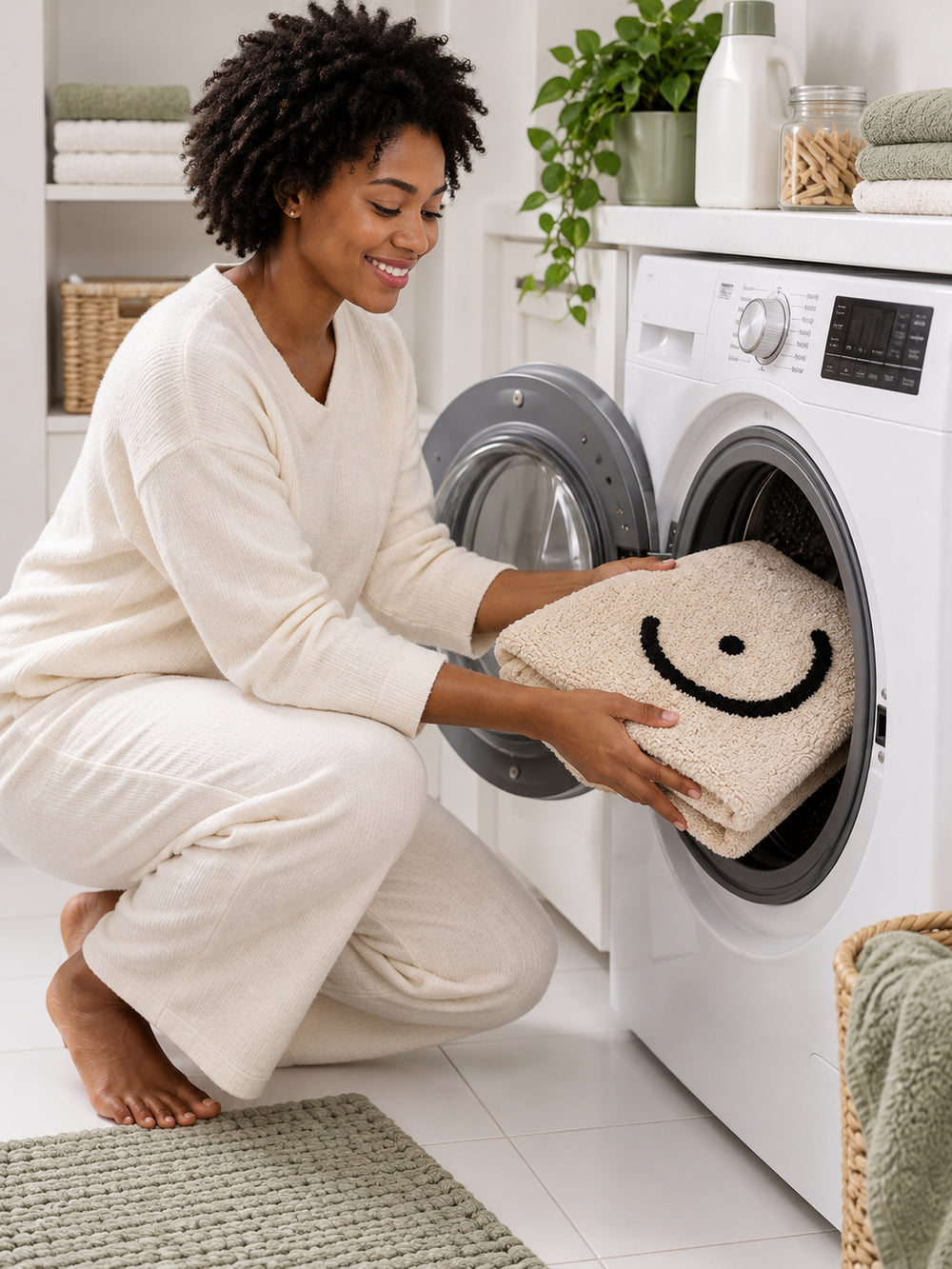 Minimal Curves Line-Art Bath Mat being machine washed
