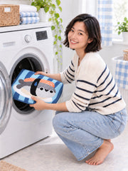 Sushi Fish Blue Stripe Bath Mat being machine washed