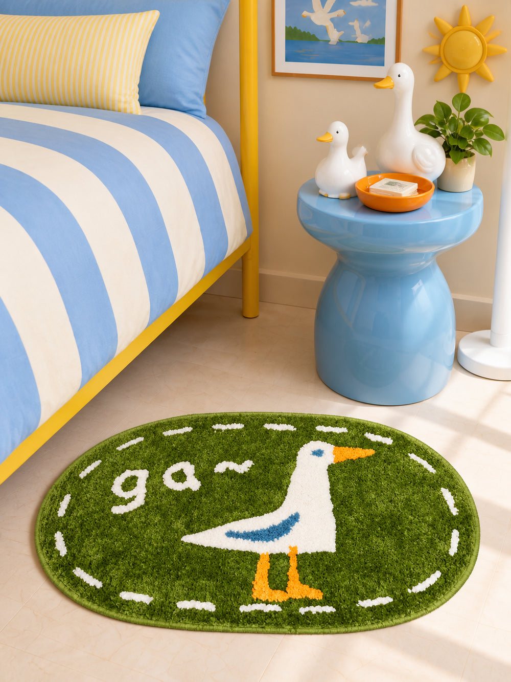 Goose Talk Green Oval Bath Mat — Bedside close-up