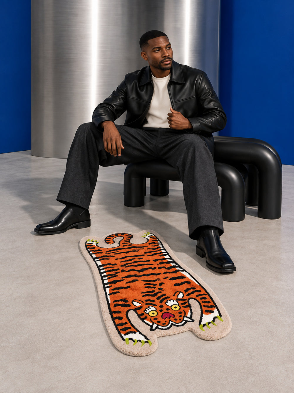 Resting Tiger Shaped Bath Mat — Styled scene