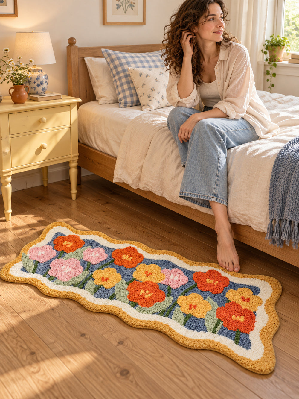 Garden Bloom Wavy Border Bath Mat — bedroom scene