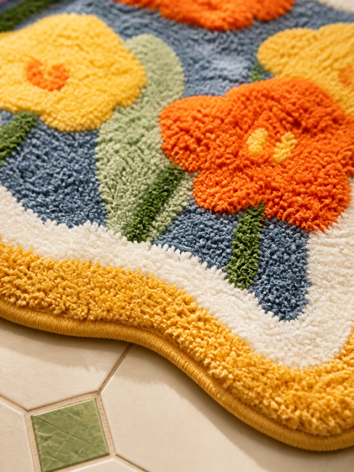 Garden Bloom Wavy Border Bath Mat — surface detail