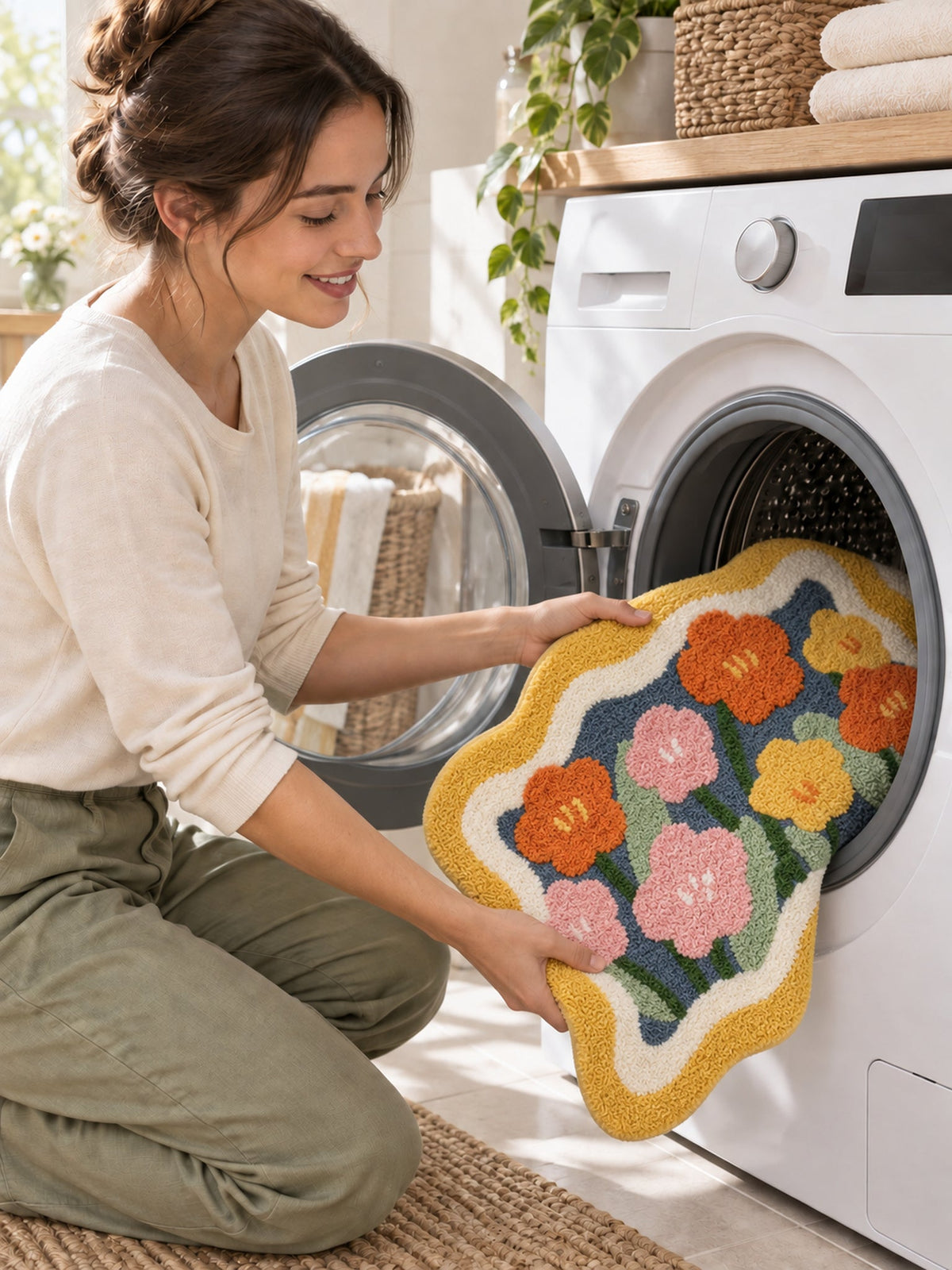 Garden Bloom Wavy Border Bath Mat — machine wash