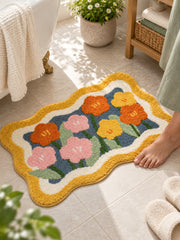 Garden Bloom Wavy Border Bath Mat — bathroom context detail