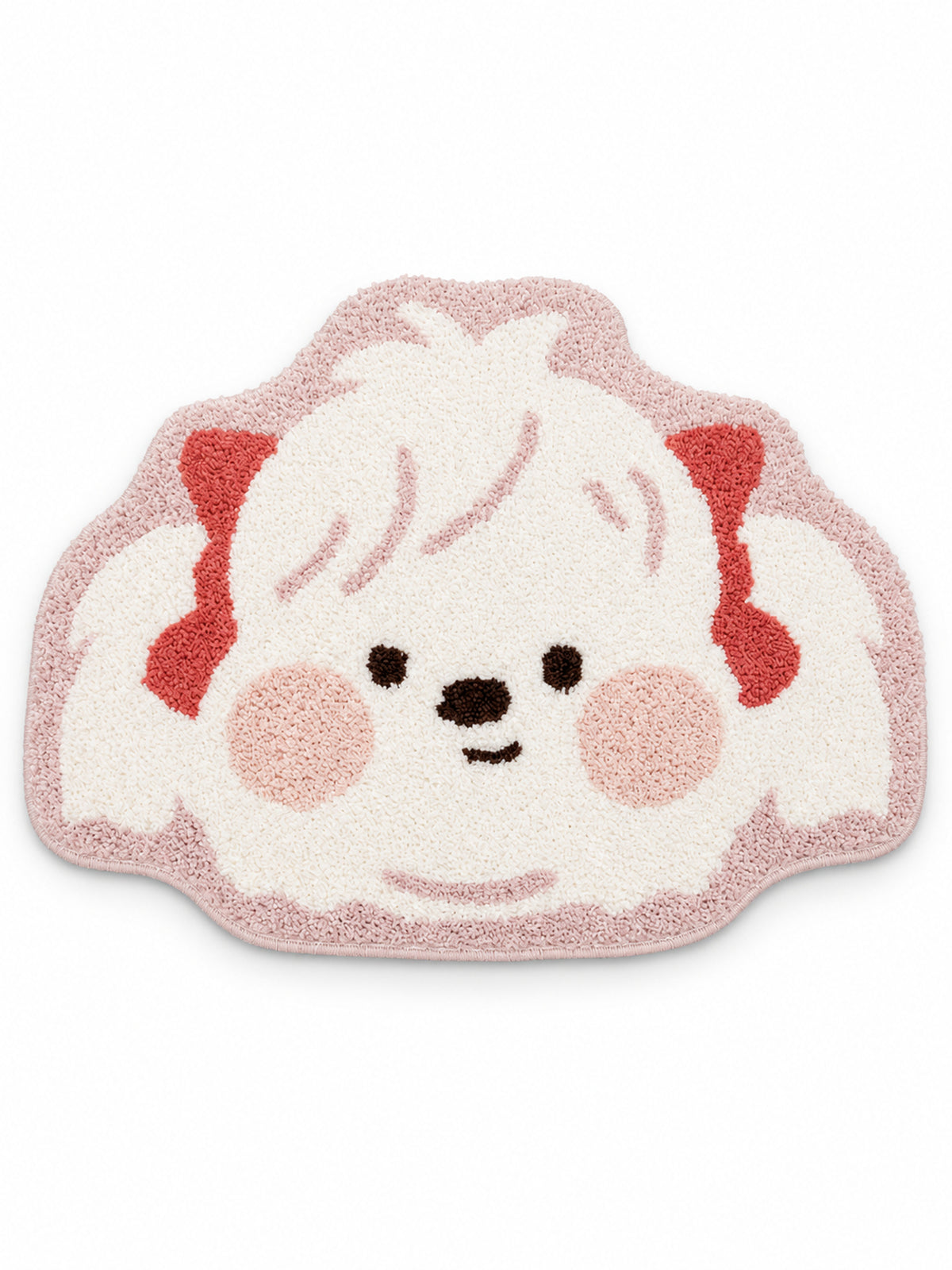 Blushing Maltese Puppy Shaped Bath Mat on a white background