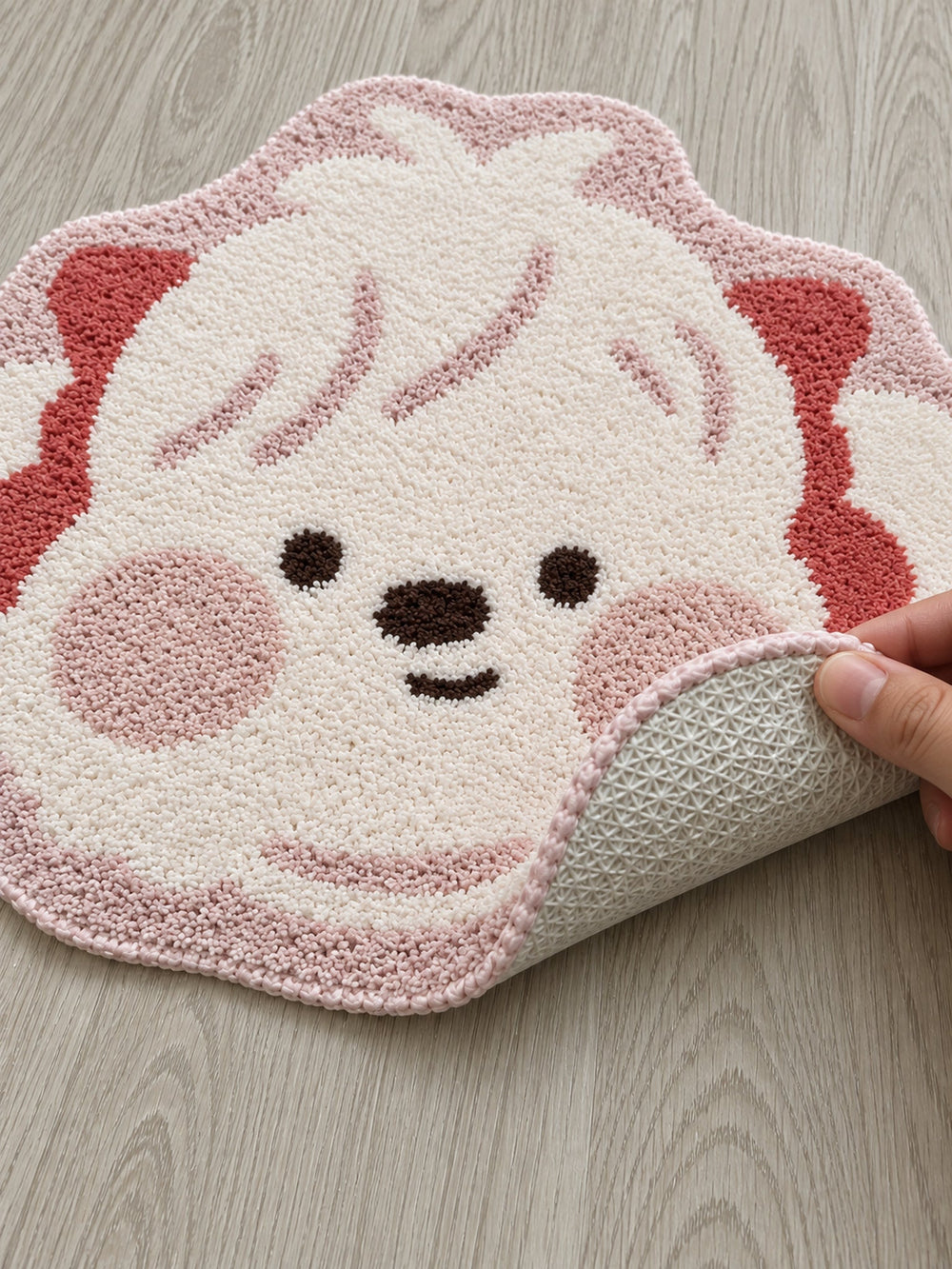 Blushing Maltese Puppy Shaped Bath Mat — backing detail