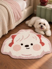 Blushing Maltese Puppy Shaped Bath Mat — bedside context detail