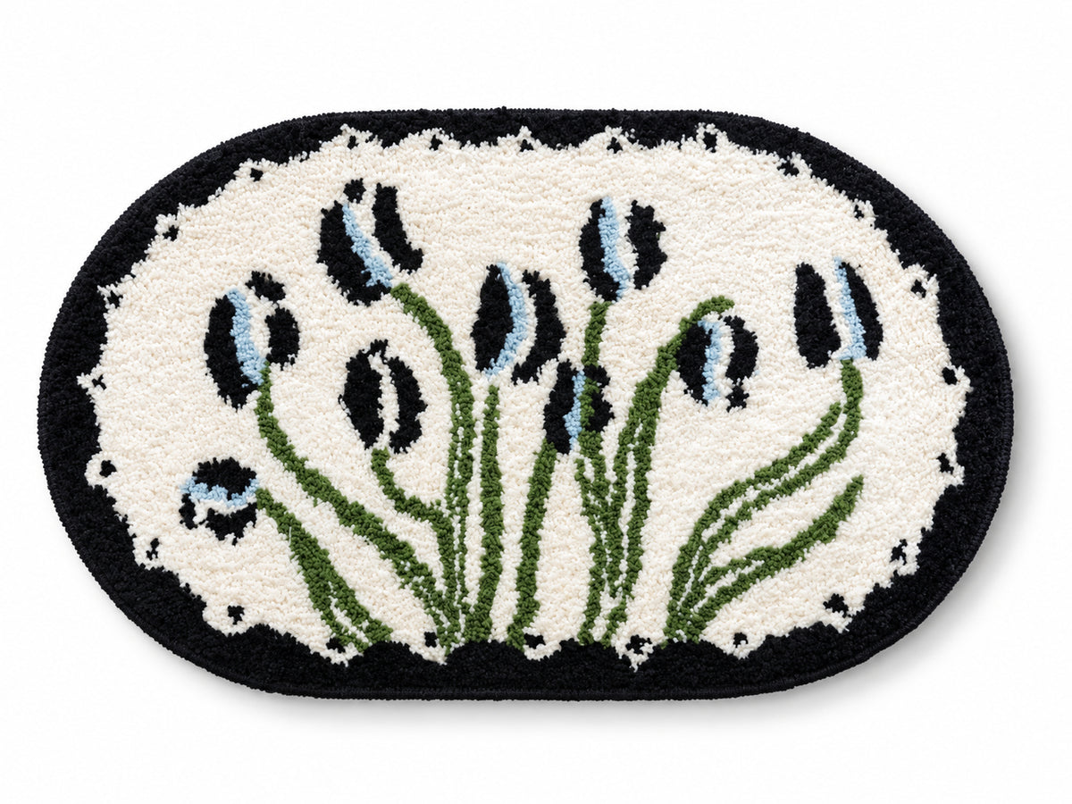 Floral Study Oval Bath Mat - Midnight — white main