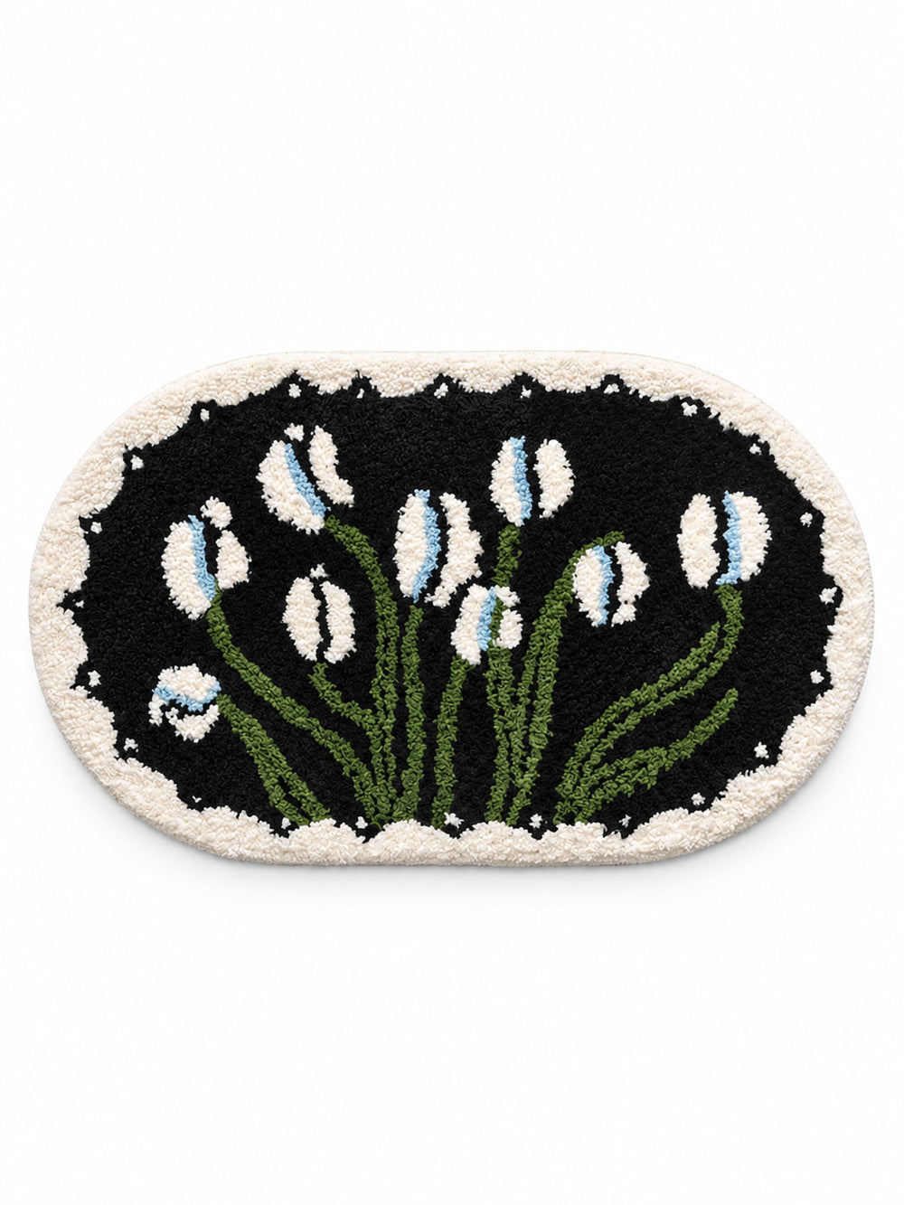 Floral Study Oval Bath Mat - Midnight on a white background