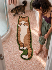 Long Cat Shaped Runner Rug - Brown Tabby — bathroom scene