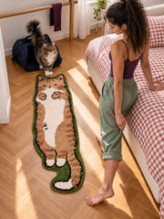 Long Cat Shaped Runner Rug - Brown Tabby — bedroom scene