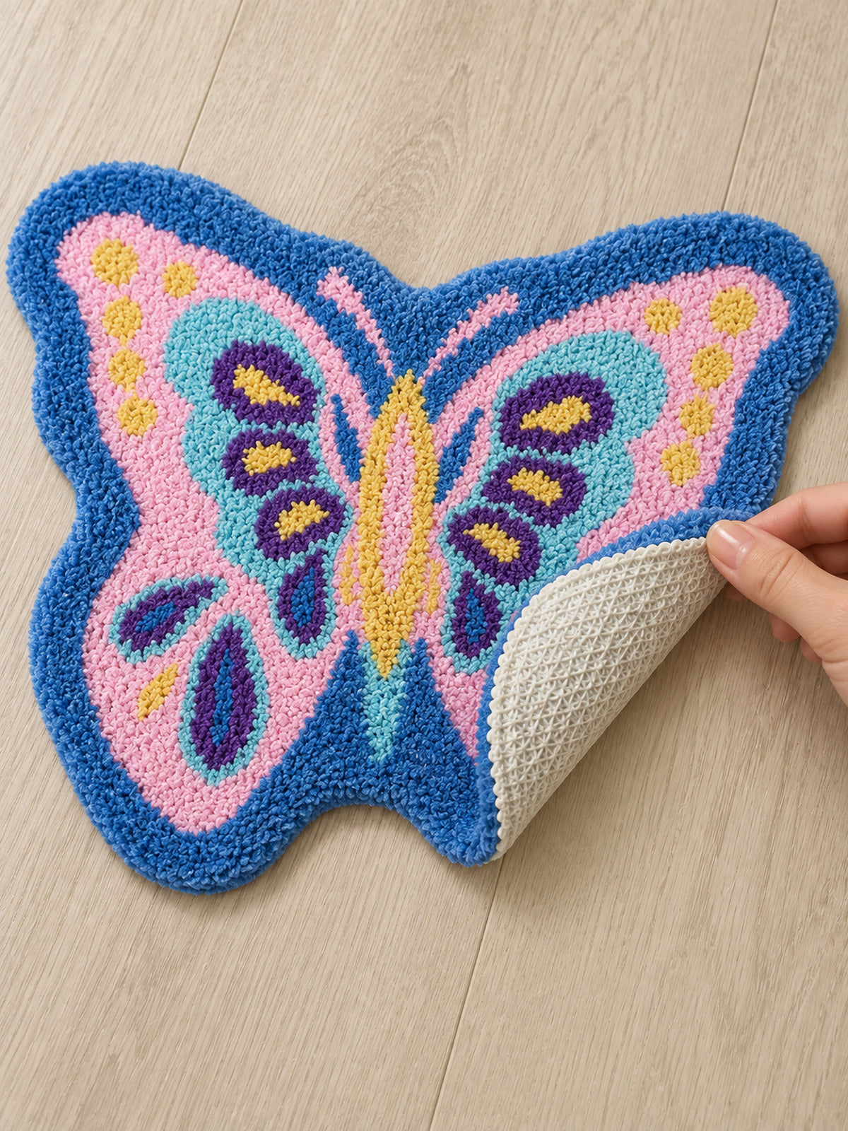 Garden Wing Colorful Butterfly Bath Mat — backing detail