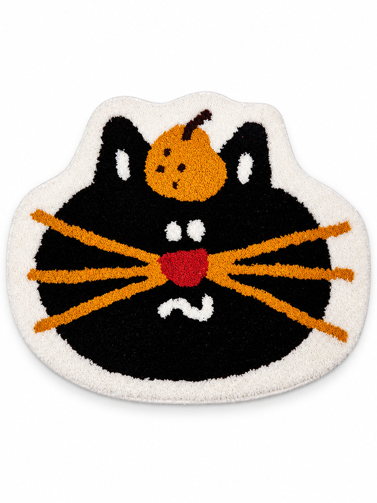 Pumpkin Black Cat Face Bath Mat on a white background