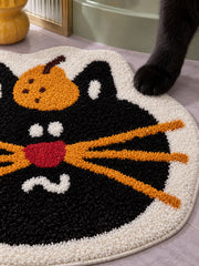 Pumpkin Black Cat Face Bath Mat — surface detail