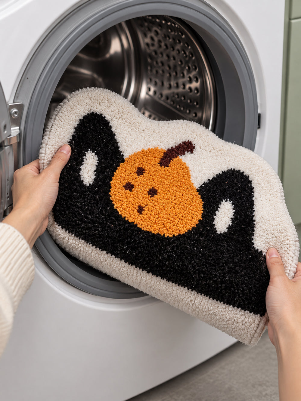 Pumpkin Black Cat Face Bath Mat — machine wash