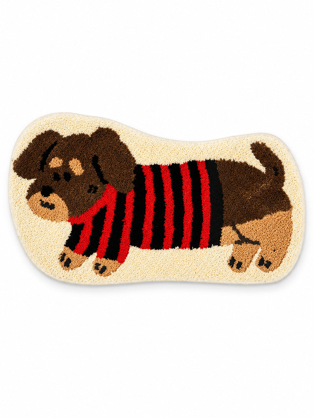 Striped Dachshund Bath Mat - Red & Black on a white background