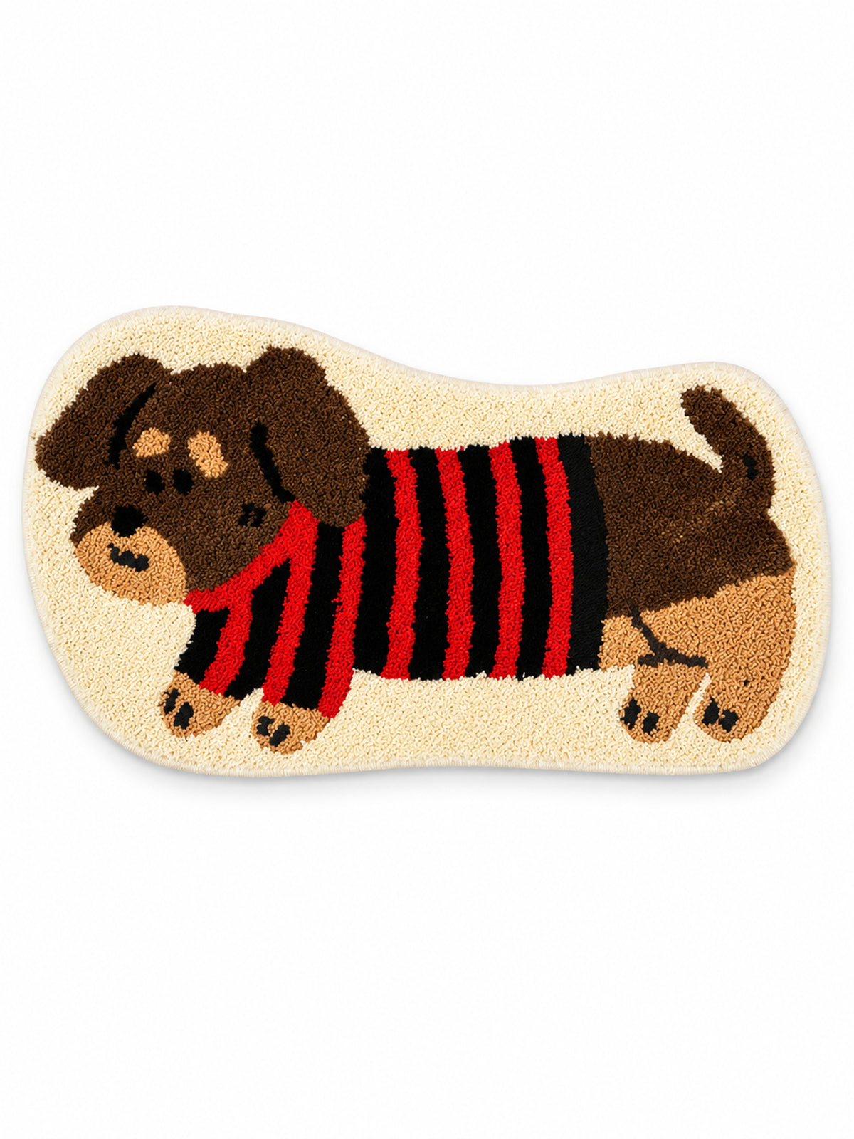 Striped Dachshund Bath Mat - Red & Black on a white background