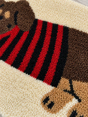 Striped Dachshund Bath Mat - Red & Black — surface detail