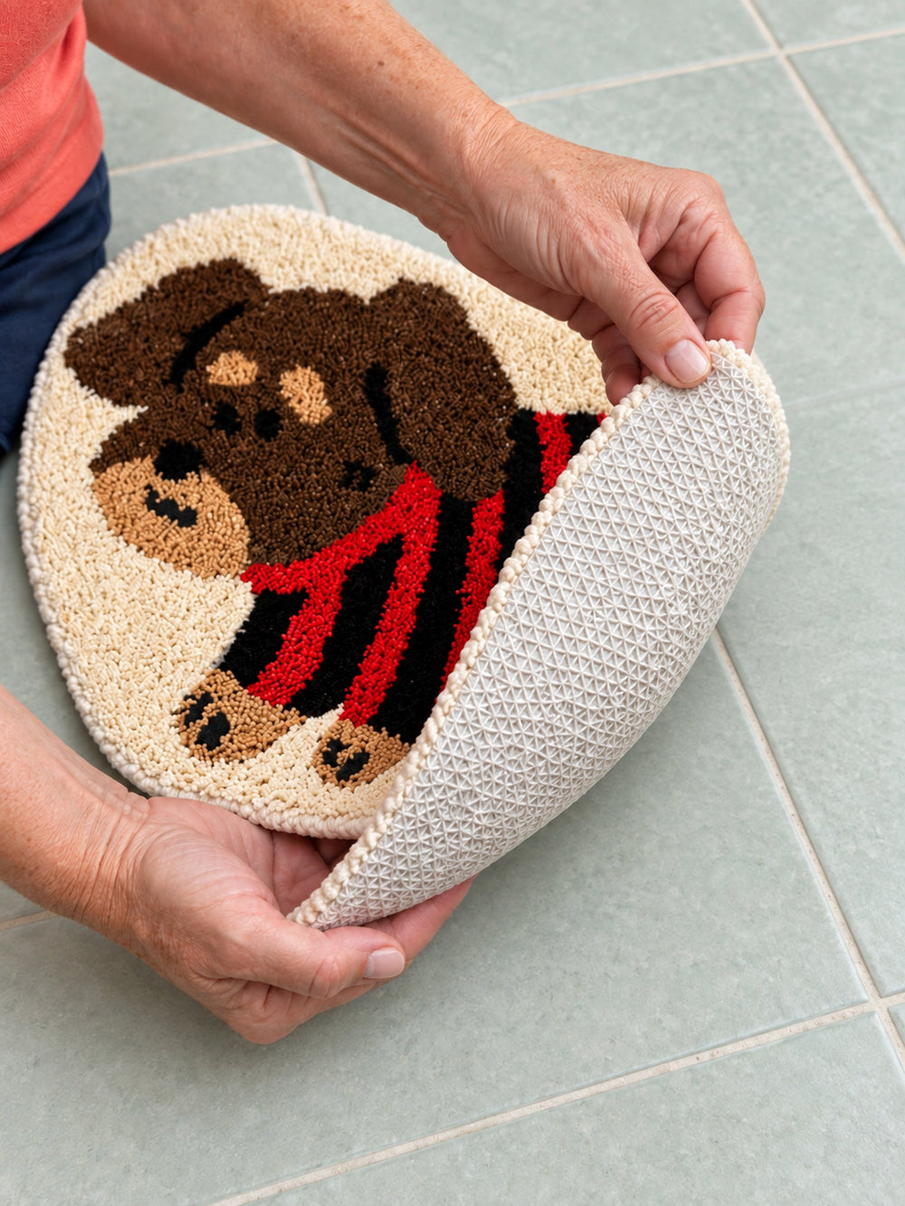 Striped Dachshund Bath Mat - Red & Black — backing detail