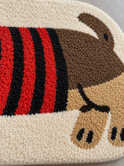 Striped Dachshund Bath Mat - Red & Black — surface detail