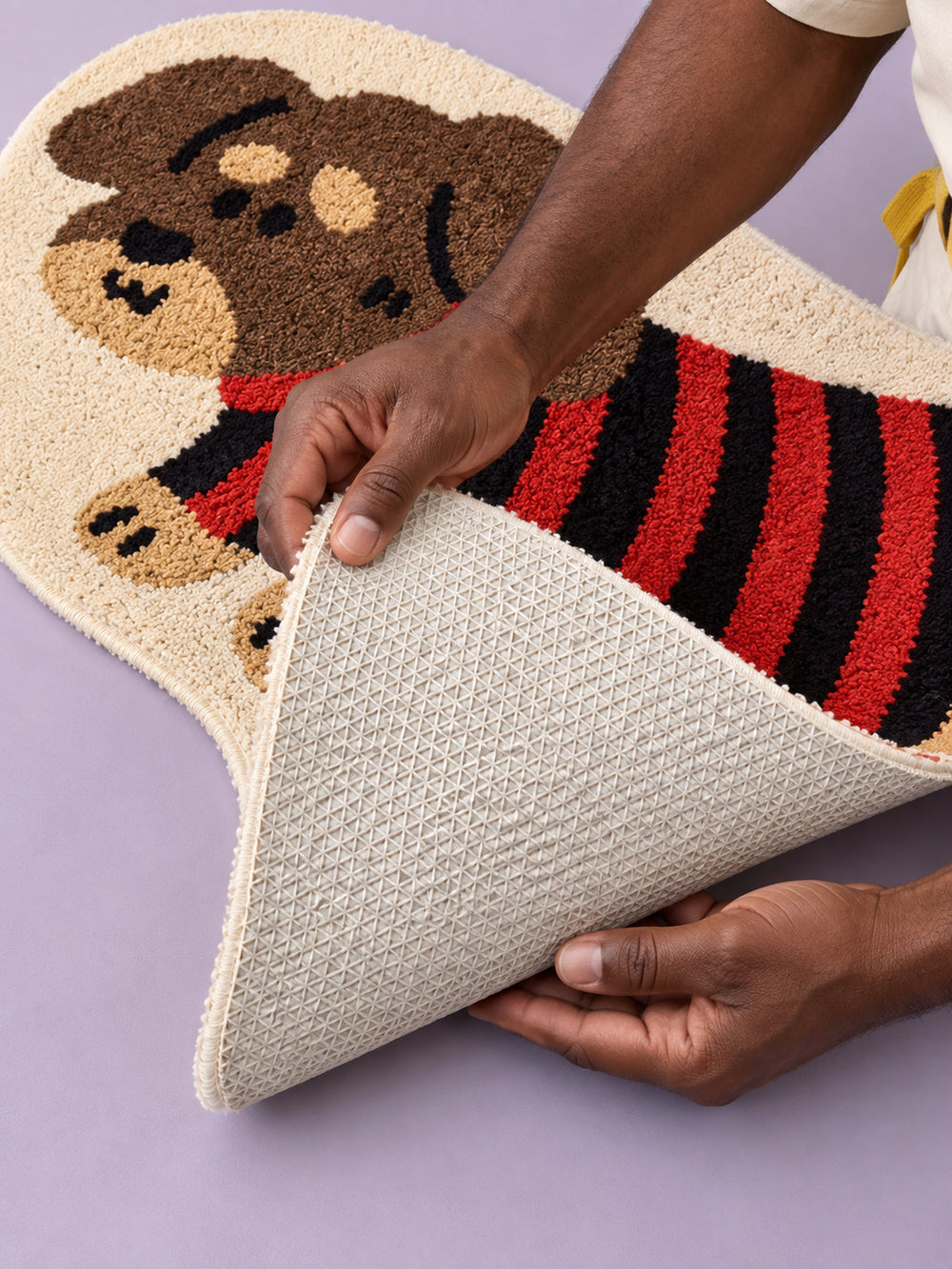Striped Dachshund Bath Mat - Red & Black — backing detail