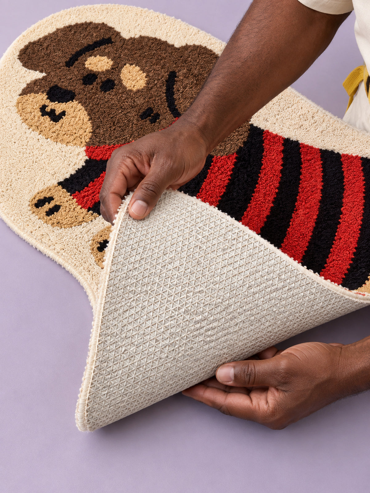Striped Dachshund Bath Mat - Red & Black — backing detail