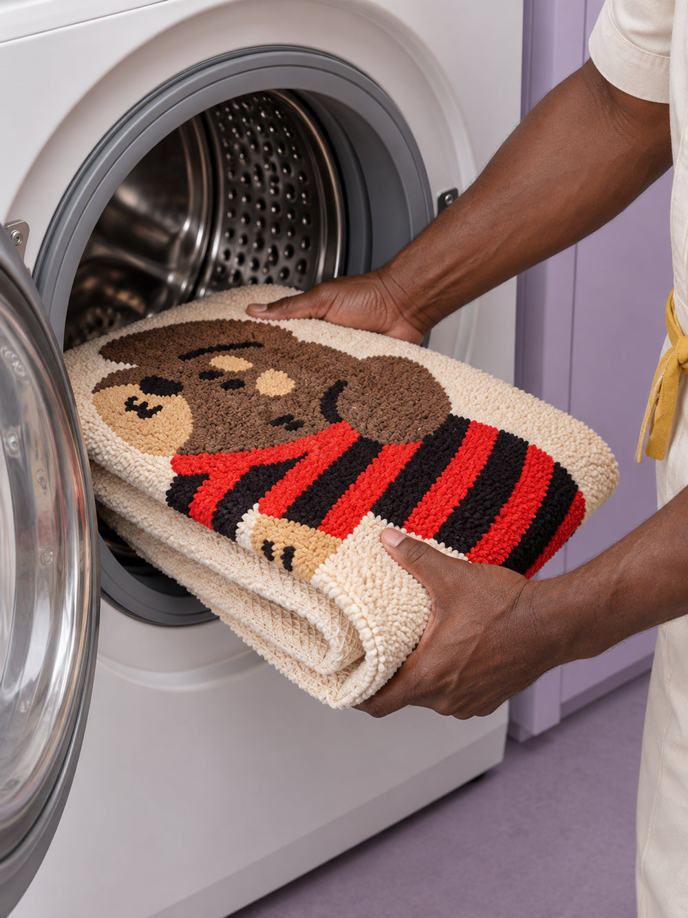 Striped Dachshund Bath Mat - Red & Black — machine wash