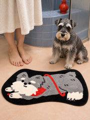 Red-Scarf Schnauzer Shaped Bath Mat — bathroom scene
