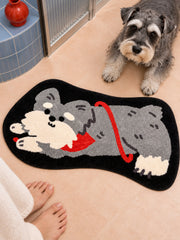 Red-Scarf Schnauzer Shaped Bath Mat — bathroom context detail