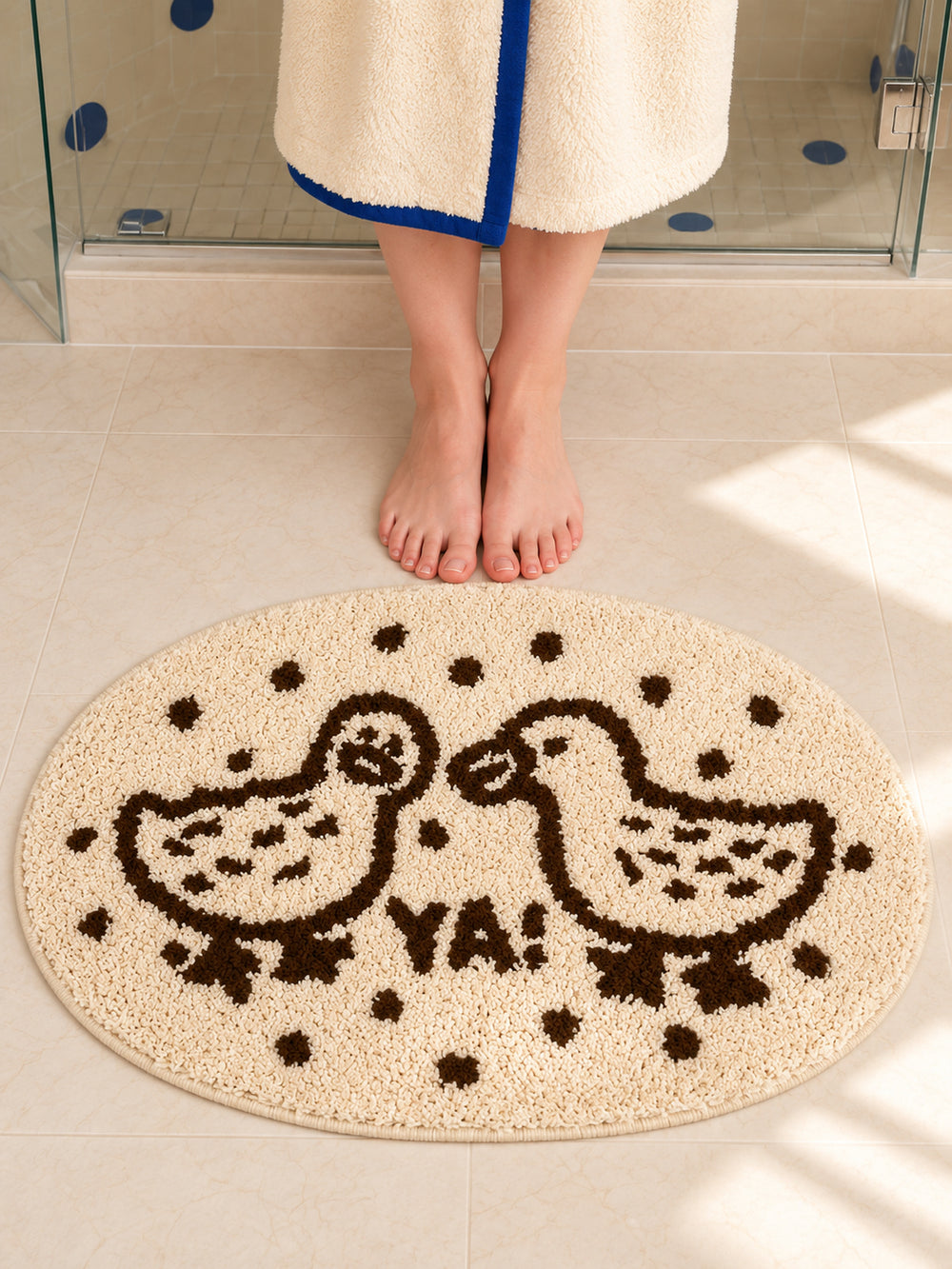 Dotted Duck Duo Oval Bath Mat — Bathroom close-up