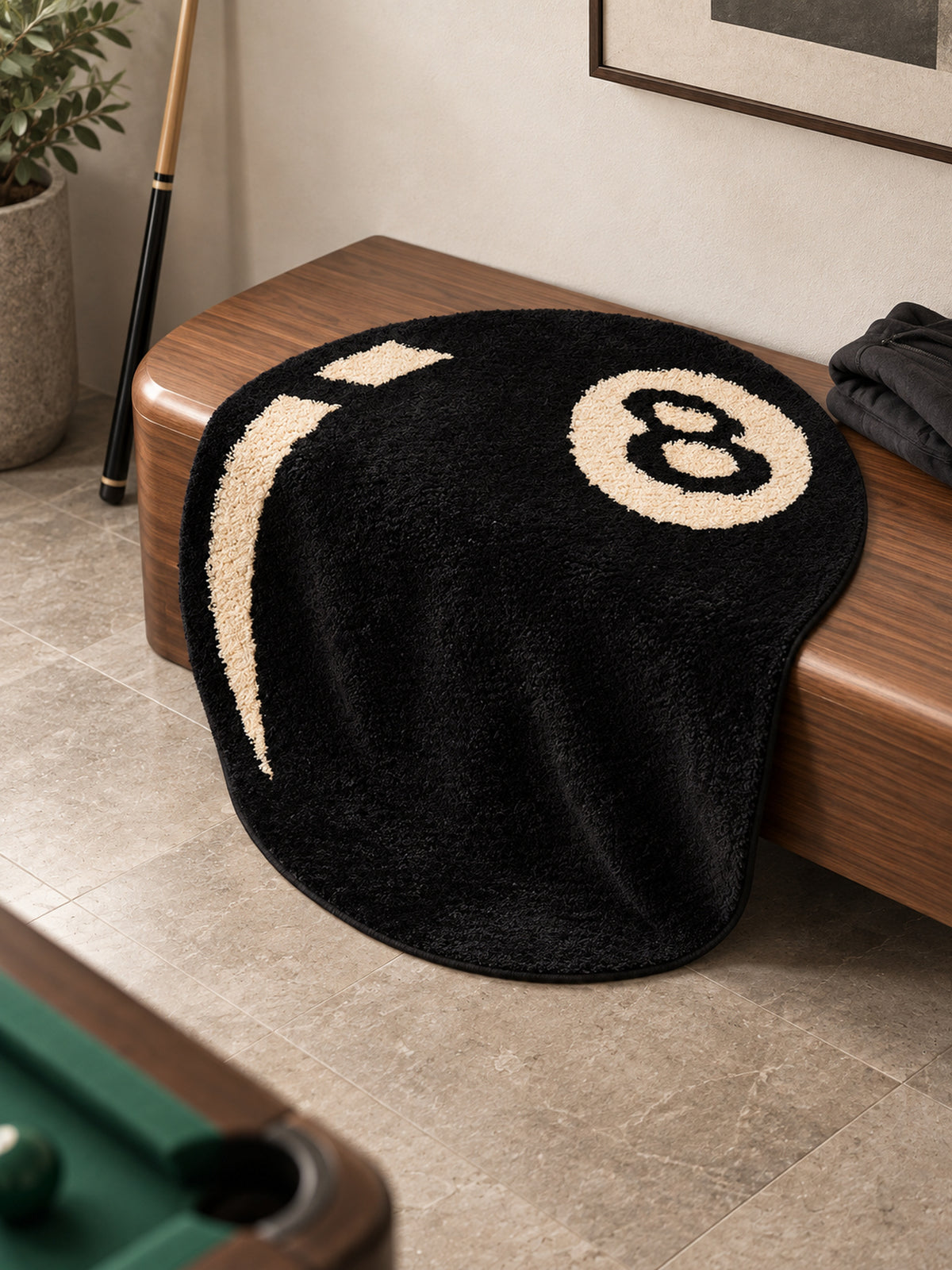 Eight Ball Round Accent Rug — Styled scene