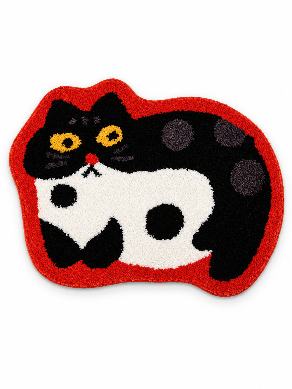 Spotted Cat Red-Outline Bath Mat on a white background