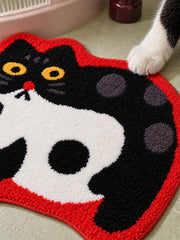 Spotted Cat Red-Outline Bath Mat — surface detail