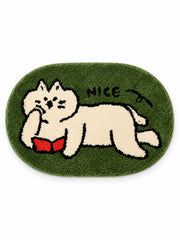 Quiet Reading Cat Oval Bath Mat on a white background