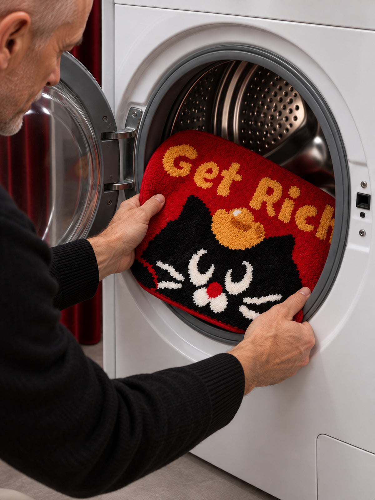 Get Rich Lucky Cat Bath Mat — machine wash