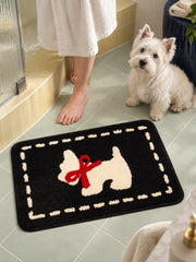 Bowtie Terrier Black & White Bath Mat — bathroom scene