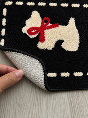 Bowtie Terrier Black & White Bath Mat — backing detail