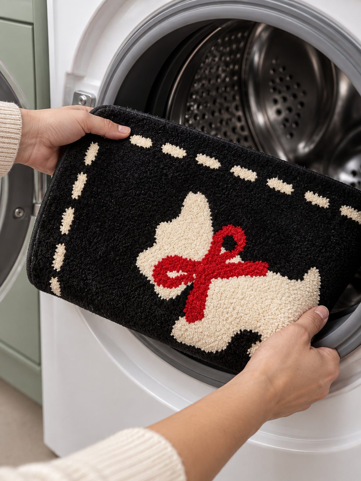 Bowtie Terrier Black & White Bath Mat — machine wash