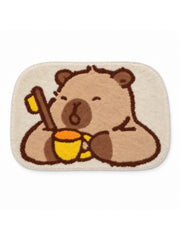 Capybara Morning Brush Shaped Bath Mat on a white background