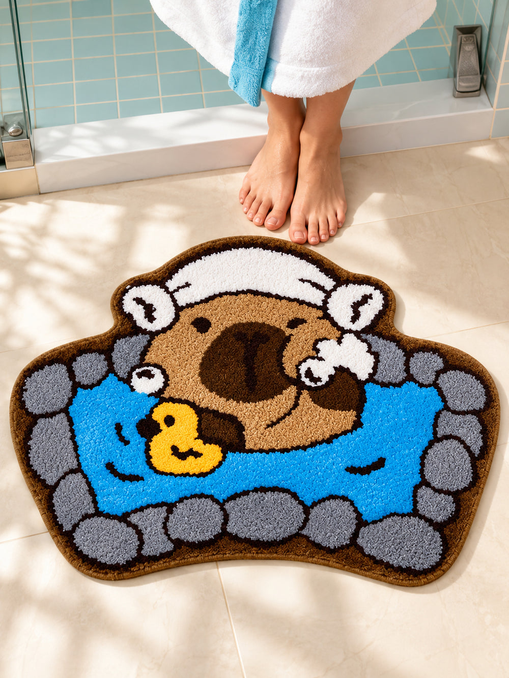 Capybara Hot Spring Shaped Bath Mat — bathroom closeup